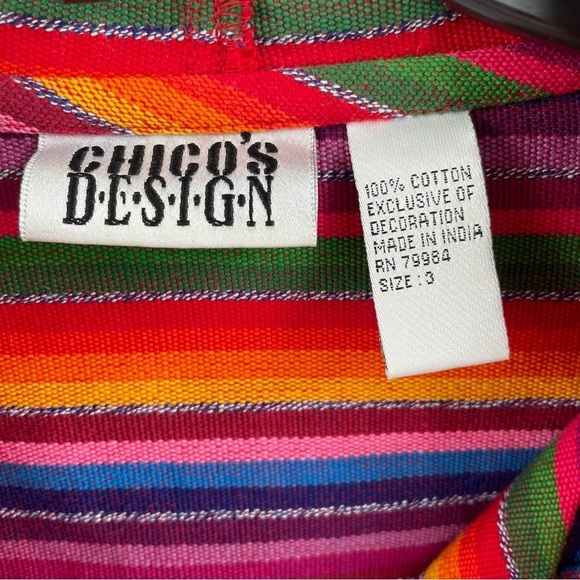 Chico's Design Vintage 100% Cotton Rainbow Striped Zip Pockets Hoodie Jacket - Picture 2 of 10